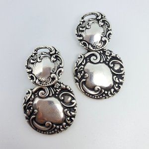 Vintage Art Nouveau Sterling Luggage Tag Earrings by T. Foree